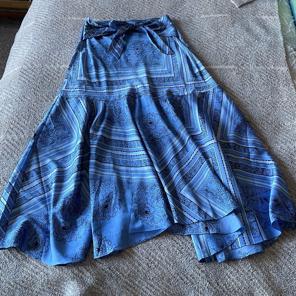 Blue Flowy Midi Skirt